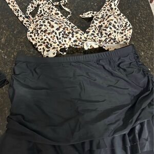 Leopard Print Bikini Top and Black Skirt